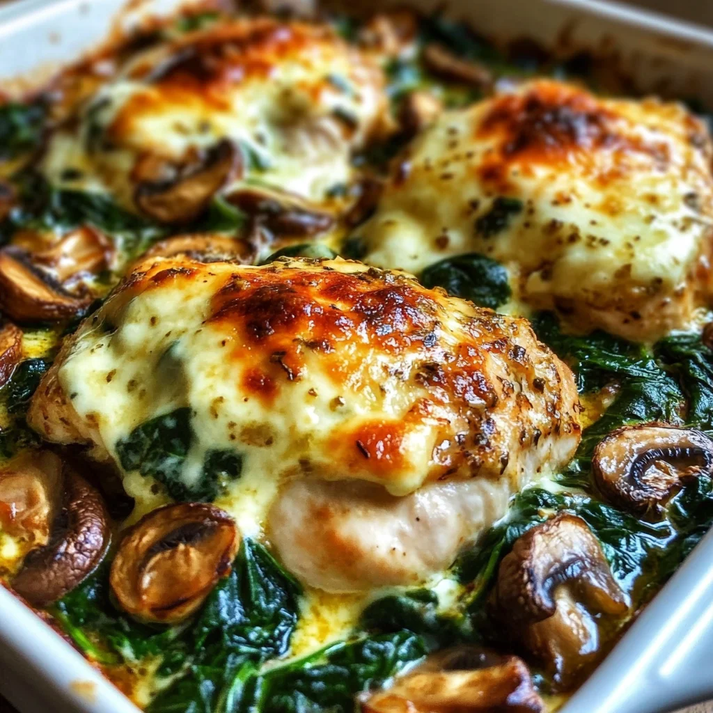 30-Minute Easy Low-Carb Chicken Spinach Mushroom Bake Bliss