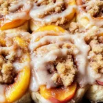 Peach Cobbler Cinnamon Rolls with Crumb Topping