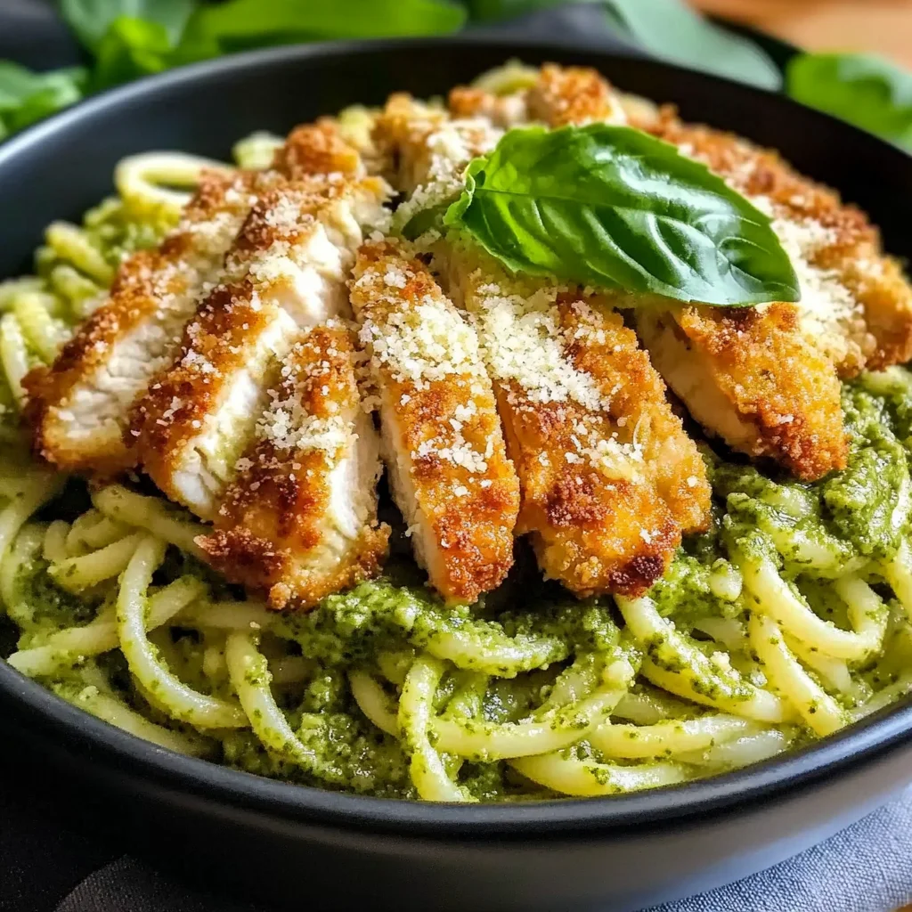 Pesto Pasta with Crispy Parmesan Chicken