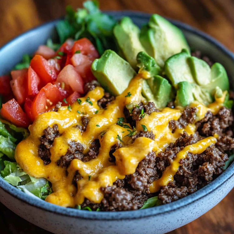 High-Protein Cheeseburger Bowls Recipe – Low-Carb Meal Prep with Ground Beef & Burger Sauce