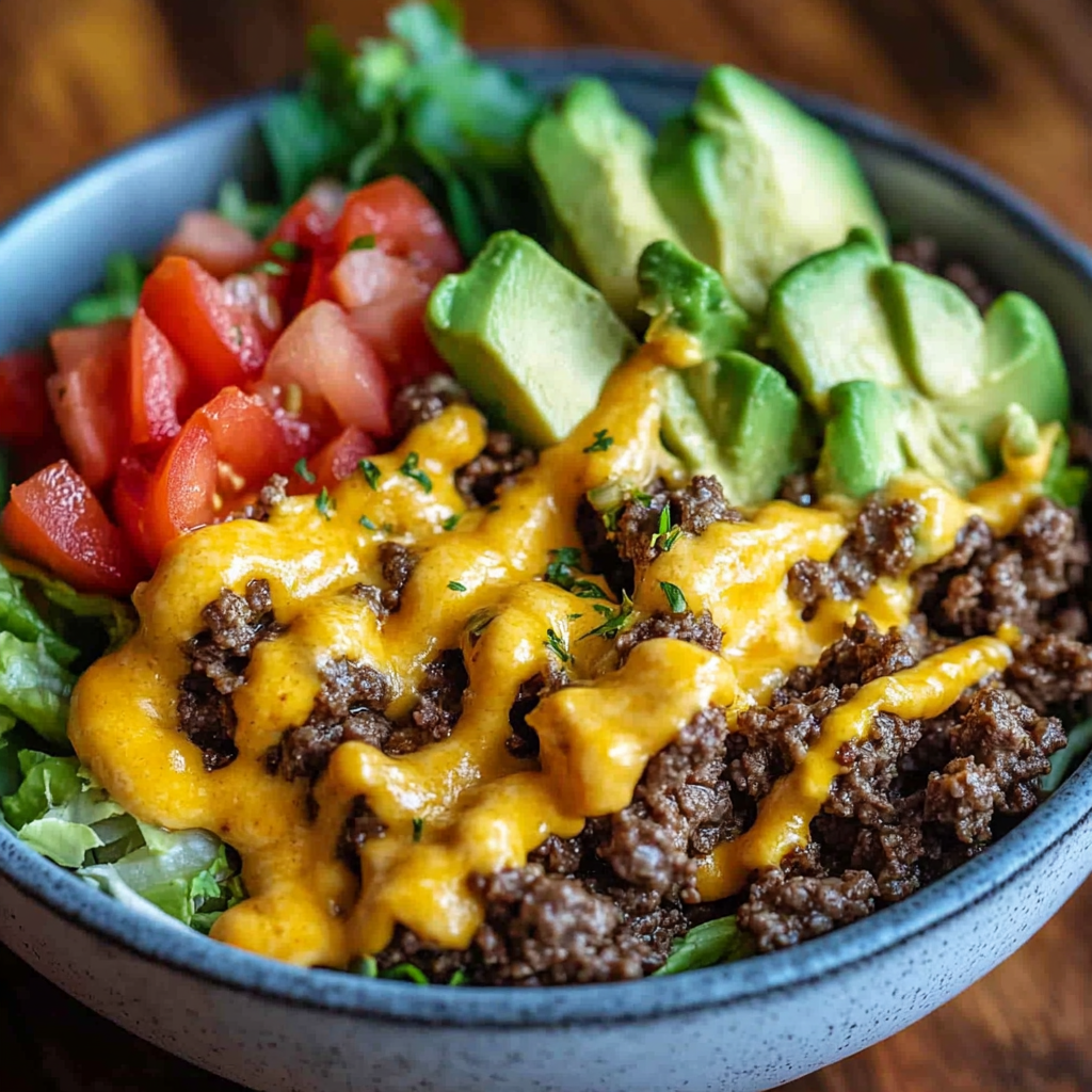 High-Protein Cheeseburger Bowls Recipe – Low-Carb Meal Prep with Ground Beef & Burger Sauce