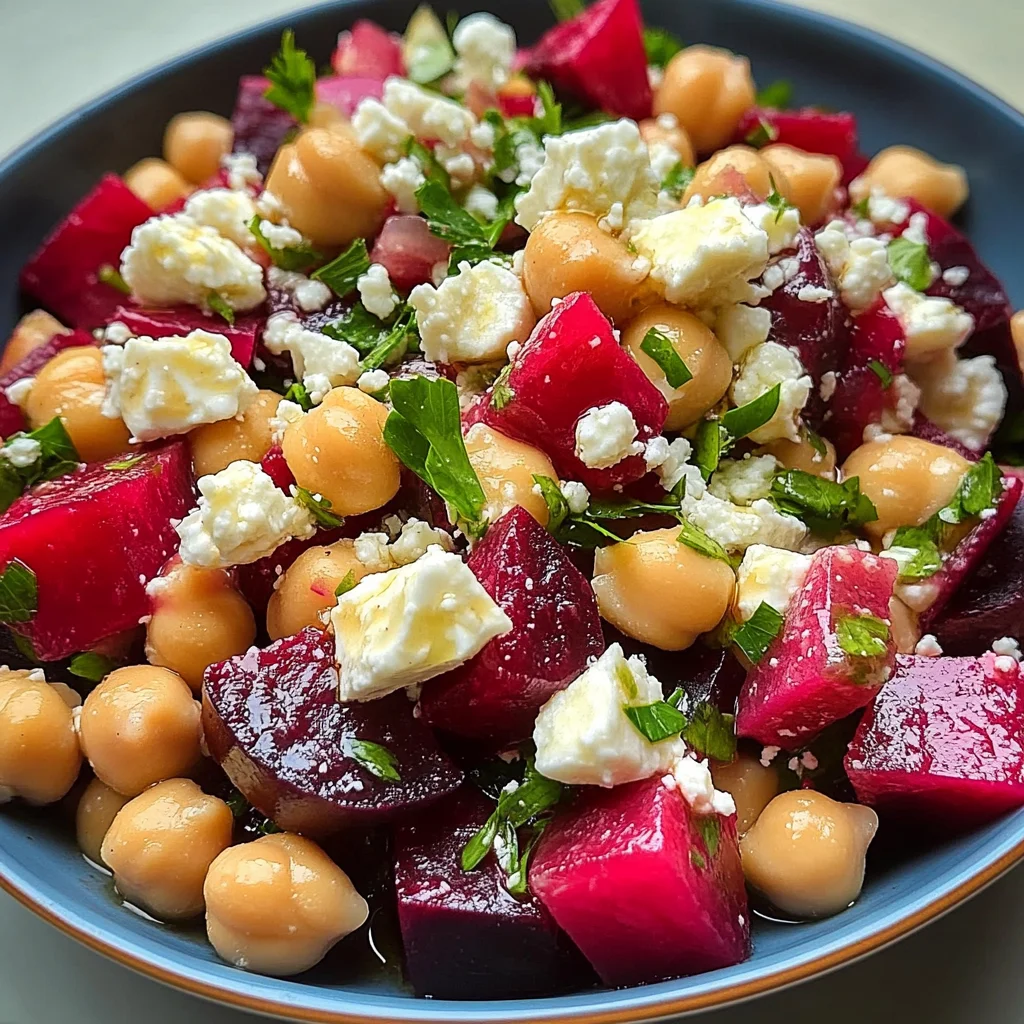 Chickpea, Beet & Feta Salad with Lemon-Garlic Vinaigrette