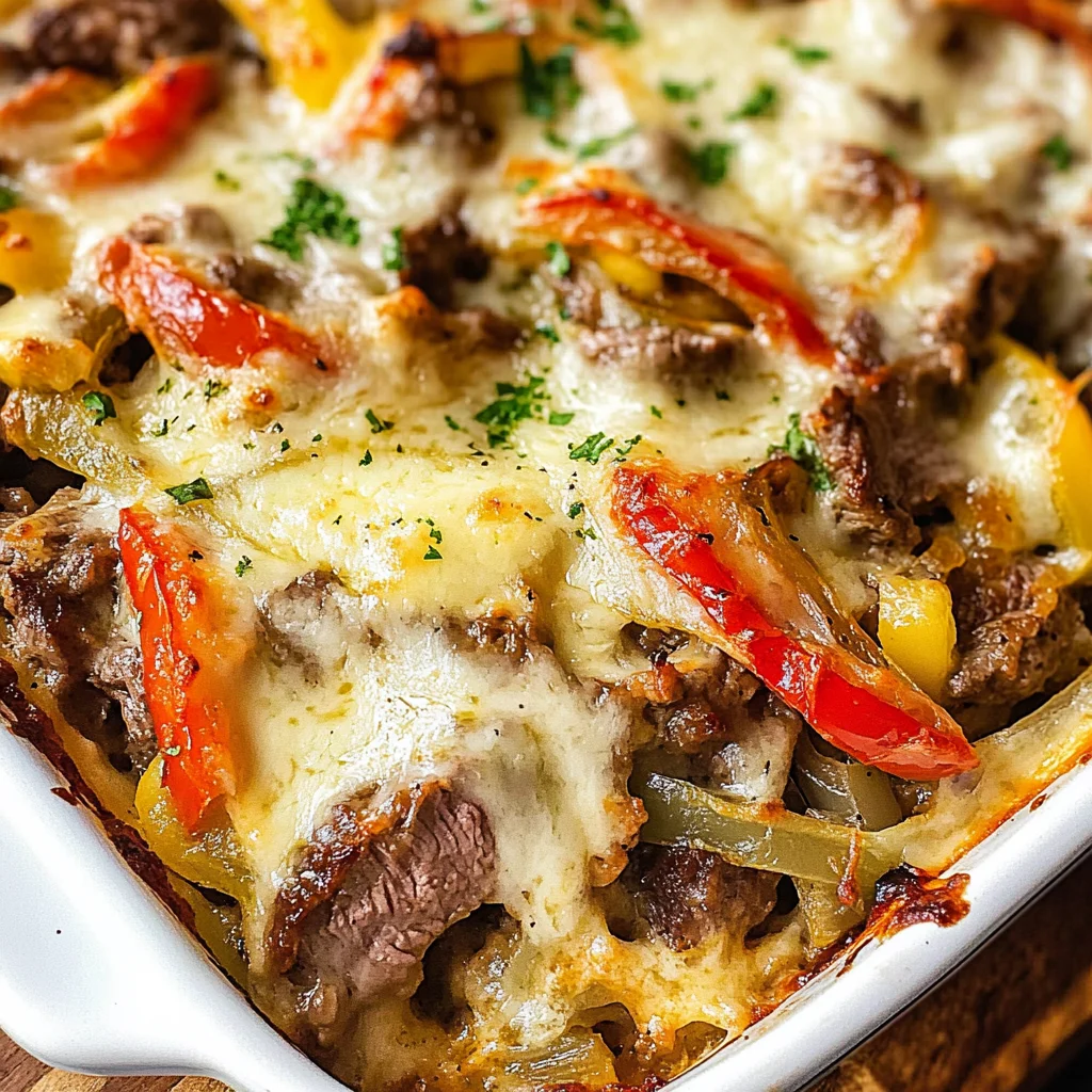 Keto Philly Cheesesteak Casserole