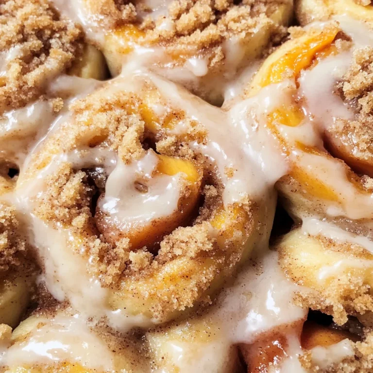Peach Cobbler Cinnamon Rolls with Crumb Topping